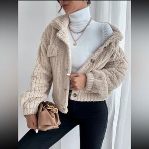 Snuggly Jacket in Apricot, size medium, soft button up coat